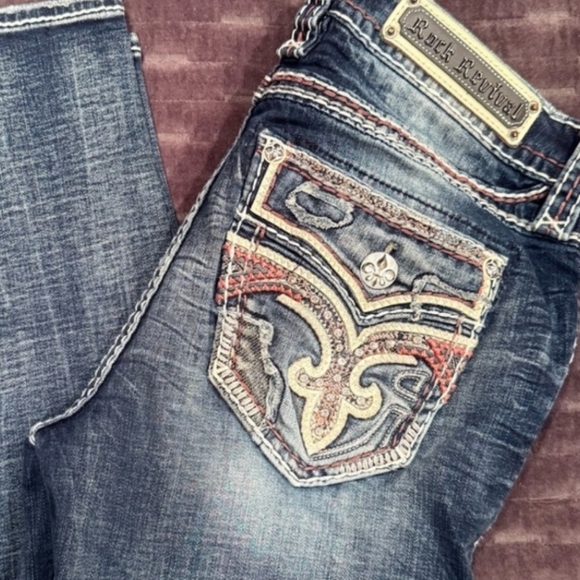 ❤️NeW!❤️ ROCK REVIVAL MELANIE MID-RISE EMBROIDERED SKINNY STRETCH JEANS SIZE 28 - Picture 7 of 9